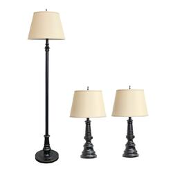 All the Rages, Inc. Lalia Home Homely Oxford Classic 3 Piece Metal Lamp Set (2 Table Lamps, 1 Floor Lamp)