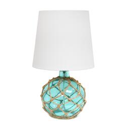 All the Rages, Inc. Lalia Home Maritime Medium Coastal Fisherman's Shoreside Colored Glass Rope Table Lamp with White Fabric Empire Shade