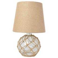 All the Rages, Inc. Lalia Home Maritime Medium Coastal Fisherman's Shoreside Glass Rope Table Lamp with Burlap Fabric Empire Shade